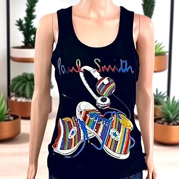 Paul Smith Women’s Black with Signature Stripe Rhinestone Chuck Taylor Tank Top - Picture 10 of 16
